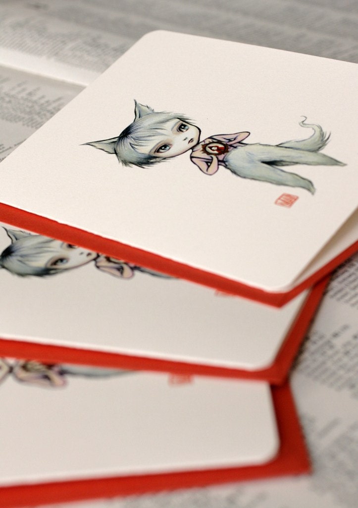 Unrequited, Misunderstood - The Small Bad Wolf -3 blank notecards- by Mab Graves