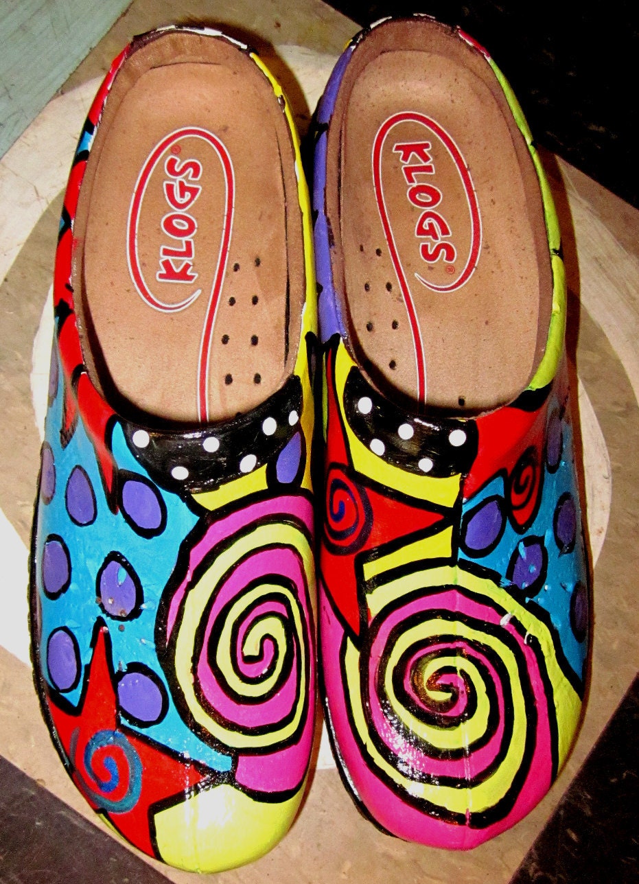 Hand painted leather Klog Shoe size 7 1/2
