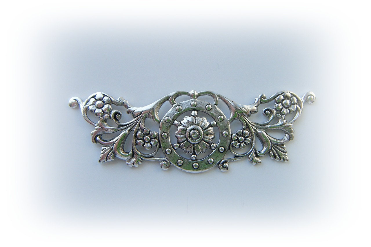 1 - Floral Bar -  Jewelry Wrap Antique Silver Ox Brass Jewelry Findings (F)