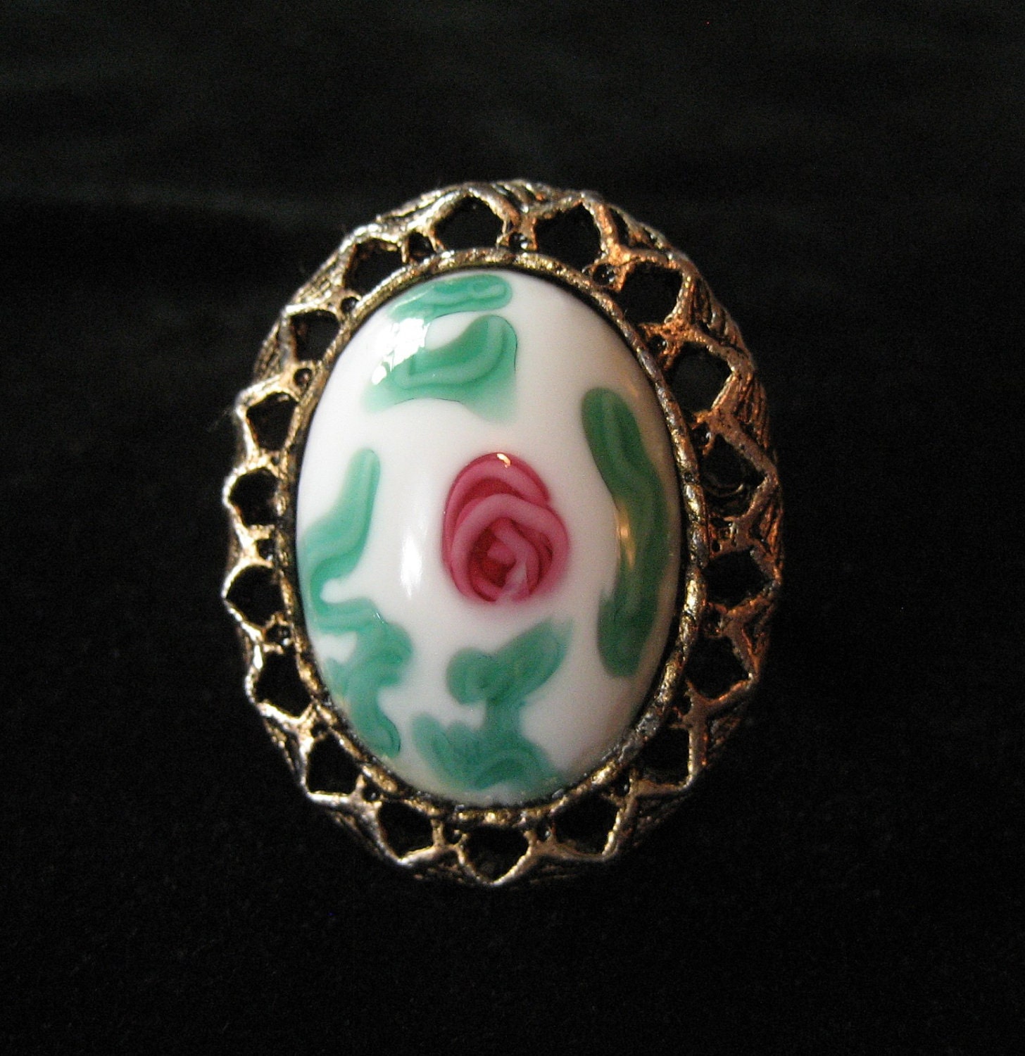 White Millefiori Glass Costume Ring