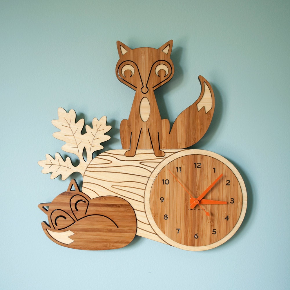 Fox Log Bamboo Wall Clock