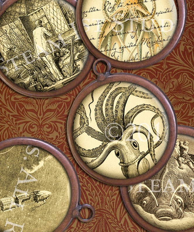 Hard-to-Find Steampunk Images - 1 inch Circles - Digital Collage Sheet - Download and Print