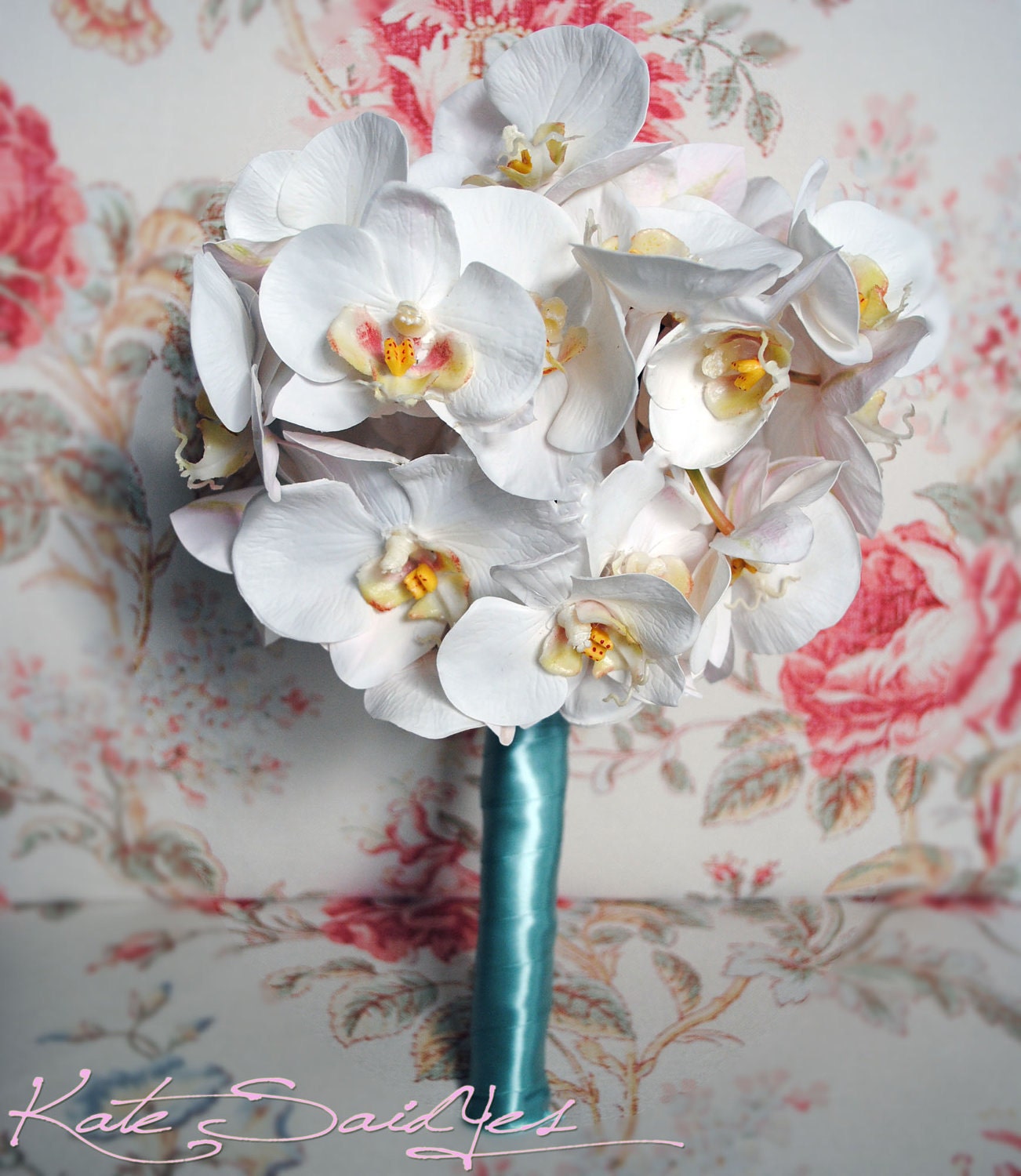 Orchid Wedding Bouquet - White Orchid and Tiffany Blue Real Touch Bouquet