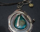 Mixed Metal Chrysocolla Stone Pendant Clairty of Thought  OOAK