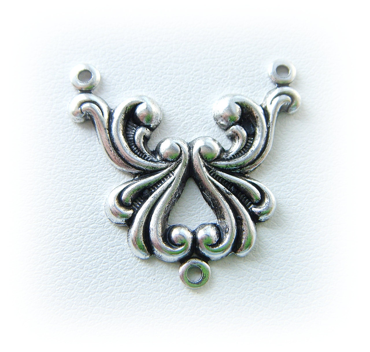 3 - Victorian SCROLL Connector Silver Ox Brass Jewelry Finding (C)