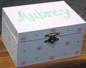 Ballerina jewelry box, green pink, hand painted, personalized