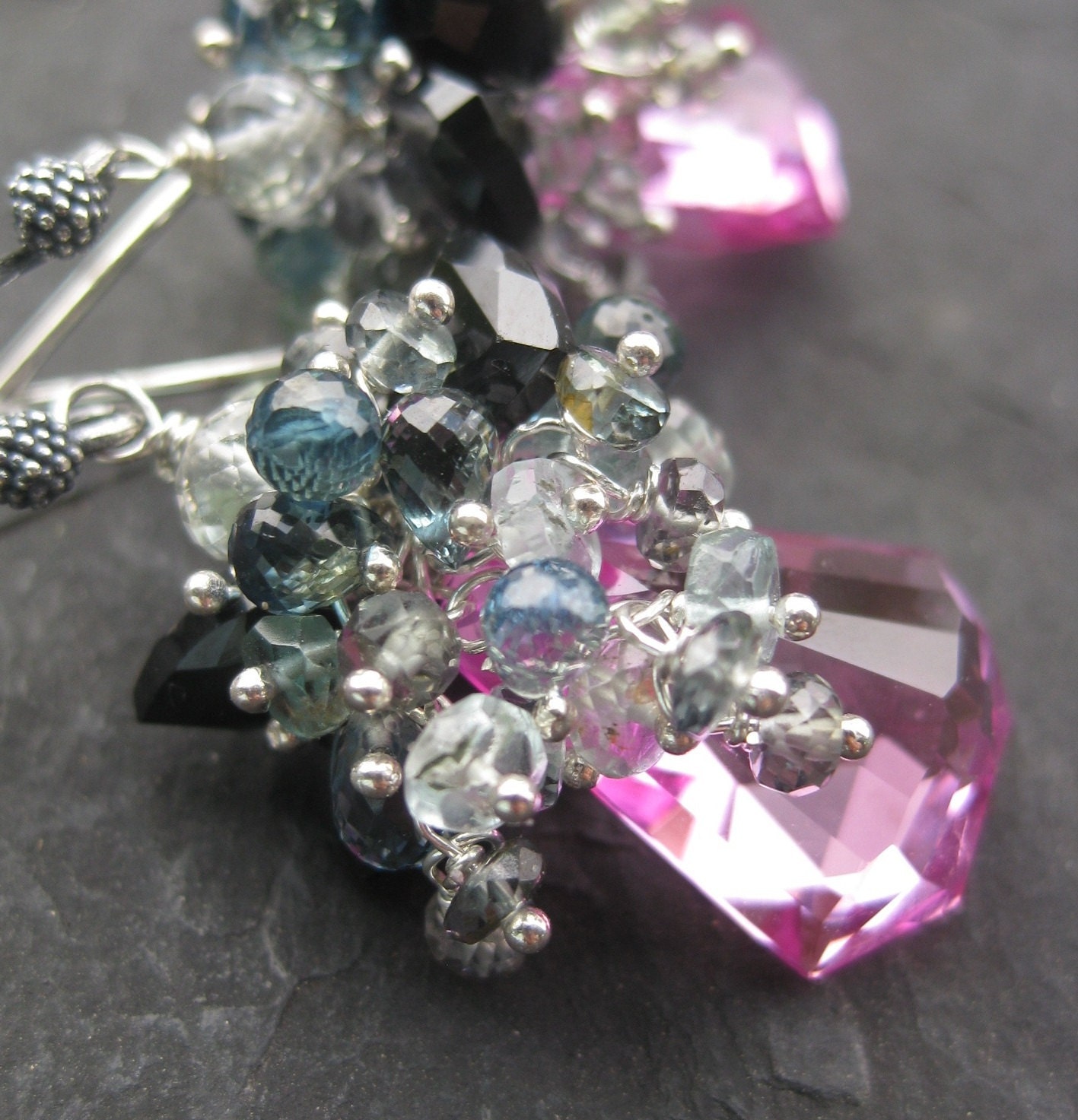 Pink topaz earrings, sapphire earrings, aquamarine  --Villa Borghese--