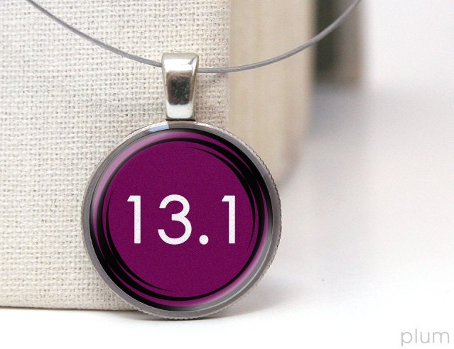 plum 13.1 running necklace on repurposed dime