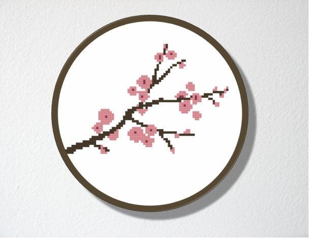 Counted Cross stitch Pattern PDF. Cherry Blossom. Includes easy beginner instructions.