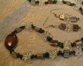 Crystal Butterfly, Jasper and Mother of Pearl Necklace and Pierced Earring Set