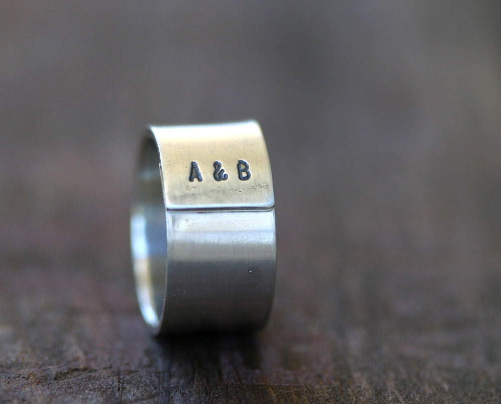 Personalized Initials Sterling Silver Band Ring Mens