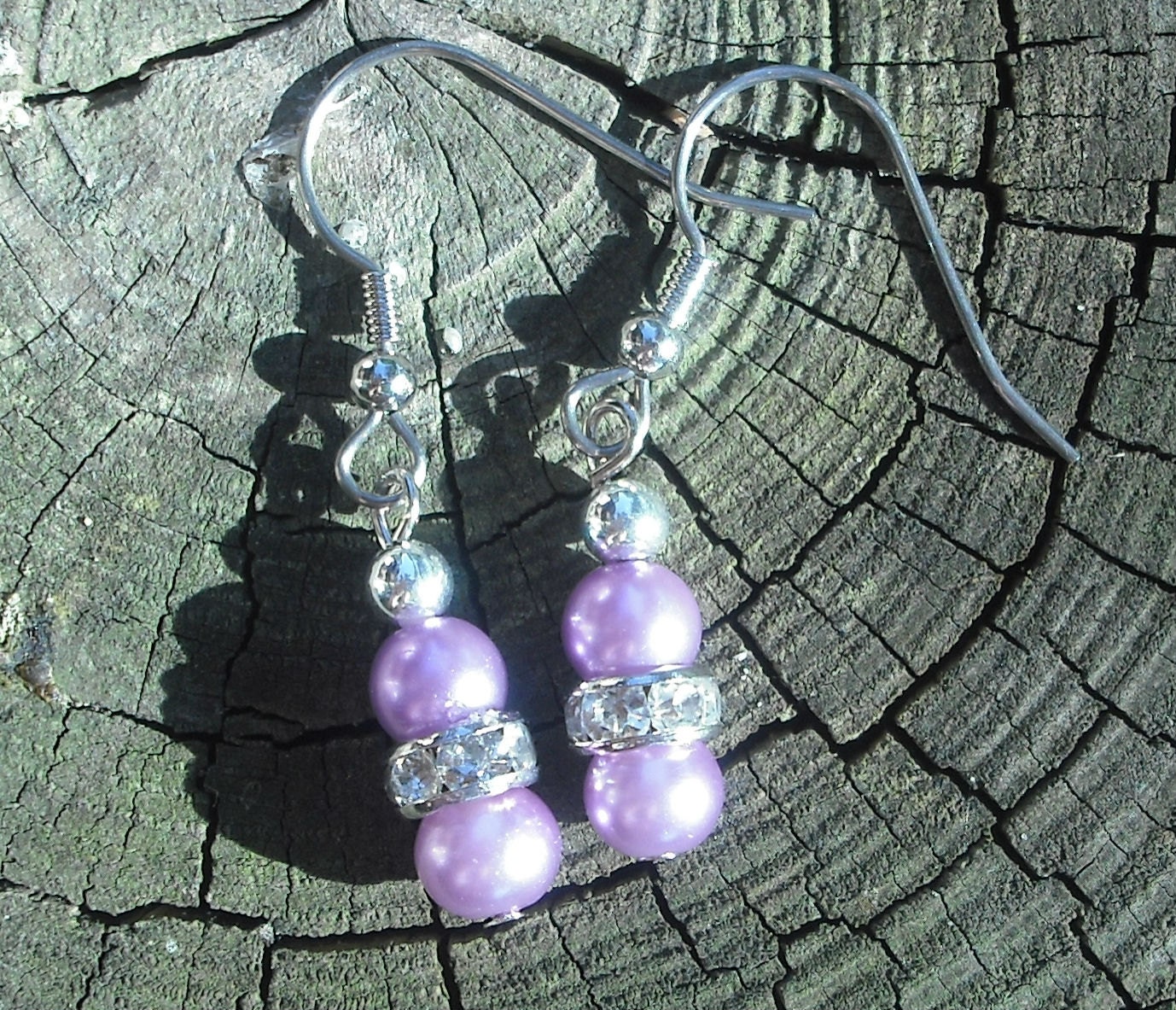 Purple Glass Pearl and Swarovski Crystal Earrings