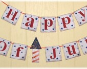 4th Of July  Banner Garland Shabby Chic Custom Wood 4 x 4 Tiles Sign Holiday