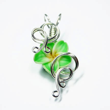 Made to Order - Design 10 - Aromatherapy Wire Wrapped Polymer Clay Tropical Flower Bead PERFUME Pendant
