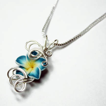 Made to Order - Design 15 - Aromatherapy Wire Wrapped Polymer Clay Tropical Flower Bead PERFUME Pendant