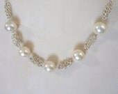 Cream and Silver "Protect" Necklace, with Acrylic Pearl Beads and Silver Plated Chain Pieces