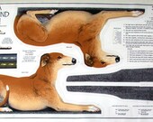 Greyhound Dog Fabric Pillow Fabric Kit Panel, Red coat color
