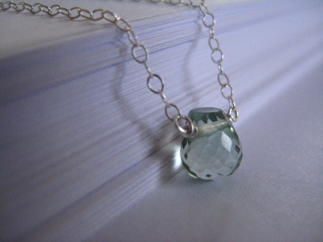 Green Silver Necklace Quartz Sterling Danty Delicate Bead Gemstone Facetted Bridesmaid Gift Fall Fashion