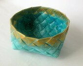 Basket paper woven turquoise gold plaited medium Danish
