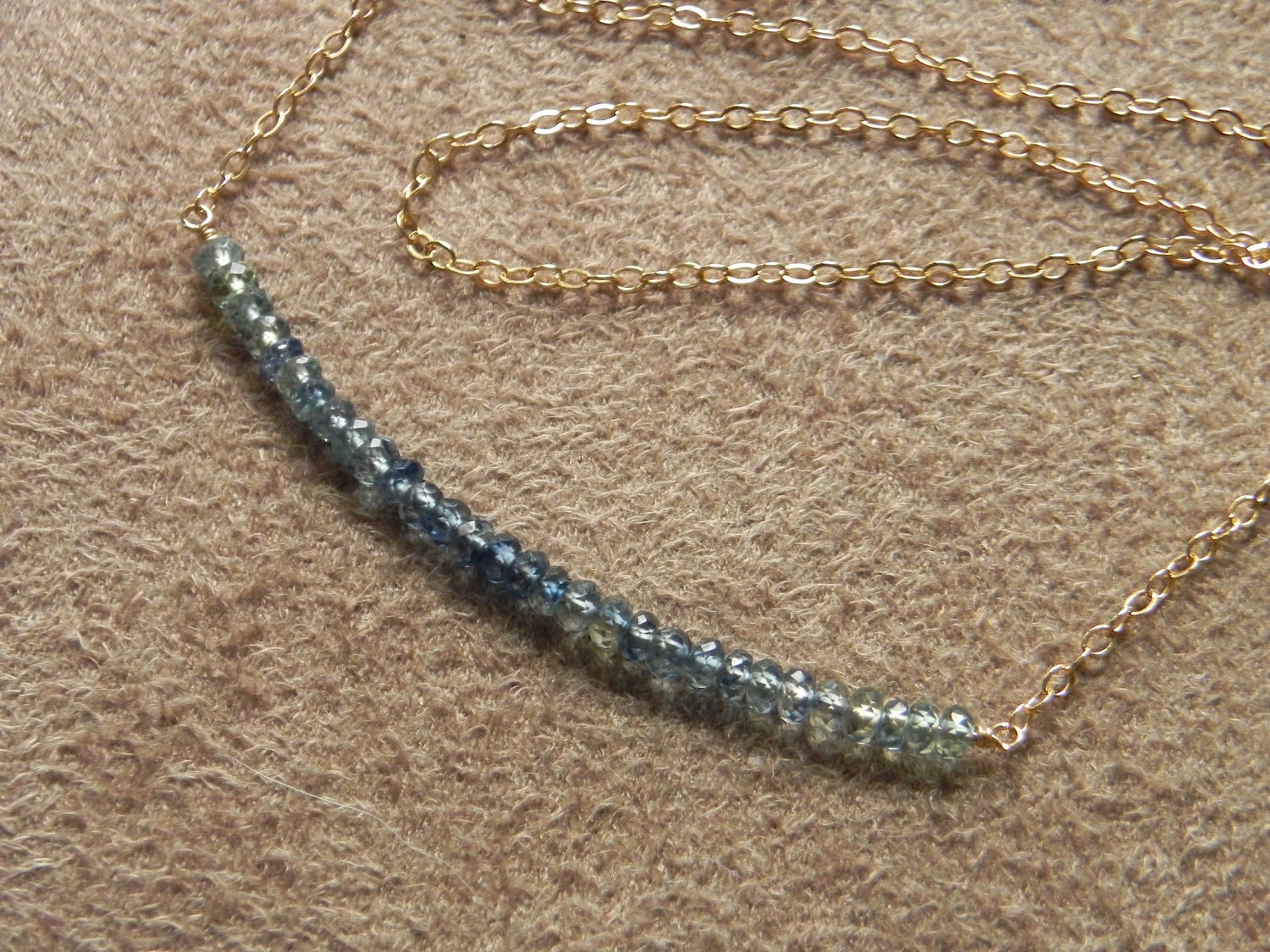 Ombre Blue Sapphire and Gold Filled Color Block Necklace  VALENTINE SALE