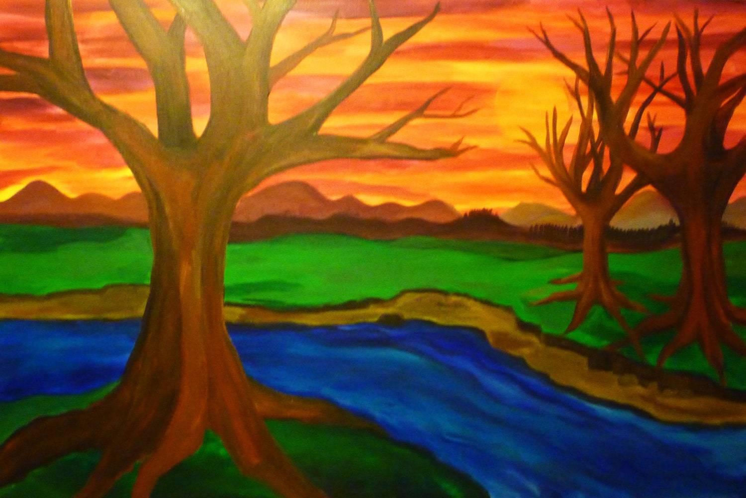 Roots- 24x36 colorful abstract landscape ORIGINAL PAINTING on canvas-
