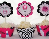 Zebra and Pink Bowling cupcake Kit for Girl Bowling Birthday Party
