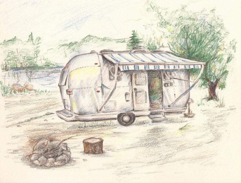 Airstream Dream, Print of Colored Pencil drawing 8"x6"