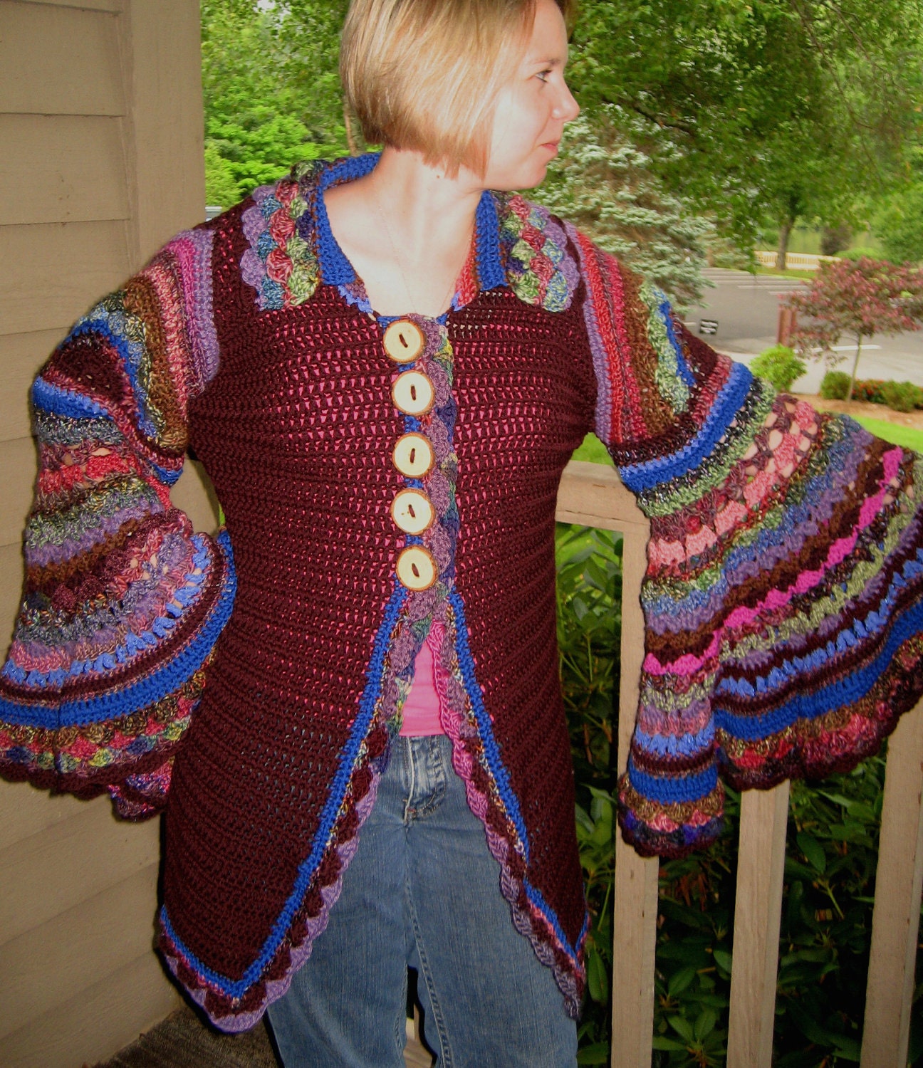Dorothy's Technicolor Crocheted Sweater Dream Coat, Custom Order