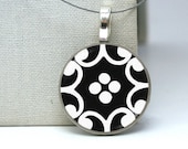 black and white damask necklace on repurposed nickel