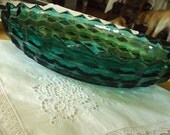 Vintage Glass/Crystal Bowl/Dish Oval Emerald Green
