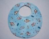 Baby Bibs, four soft layers, reversible, blue with cute doggies