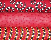 Save on 3 Yard Fabric Red Bundle Dots, Curly Stripes and Swirlies Happy Fabrics