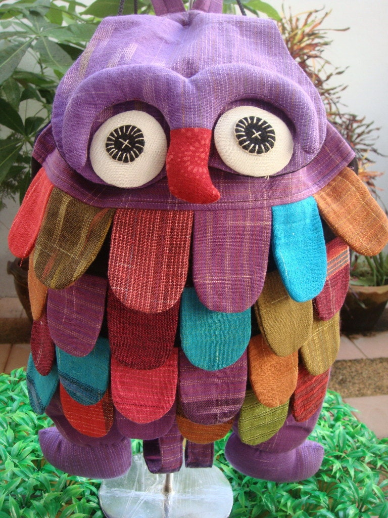 NEW Large Handmade OWL Patchwork Backpack Bag