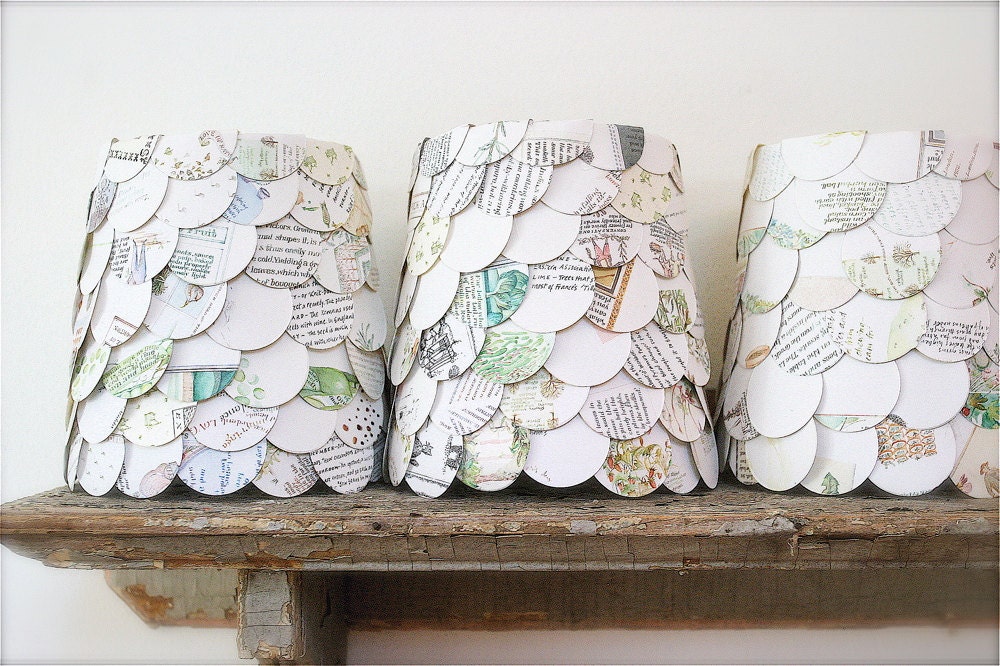 lamp shade, chandelier shade, lantern, upcycled story book pages.