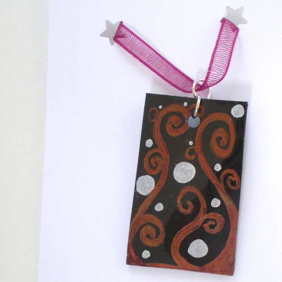 Art Pendant Copper Chocolate Spirals, a wearable piece of original art for your lovely neck