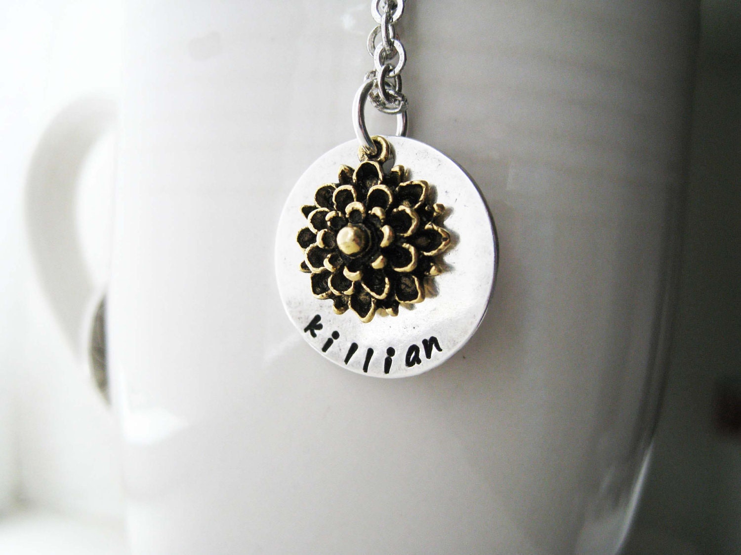 Gold custom Necklace - For the Love of a Mum Gold Necklace- Personalize children stamped  mom mother custom