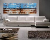 72x24 Large Painting Original Abstract Art Landscape diptych 2 36x24 box canvas's great color Modern Contemporary acrylic Painting by OTO