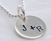 You Plus Me Itty Bitty Initial hand stamped sterling necklace