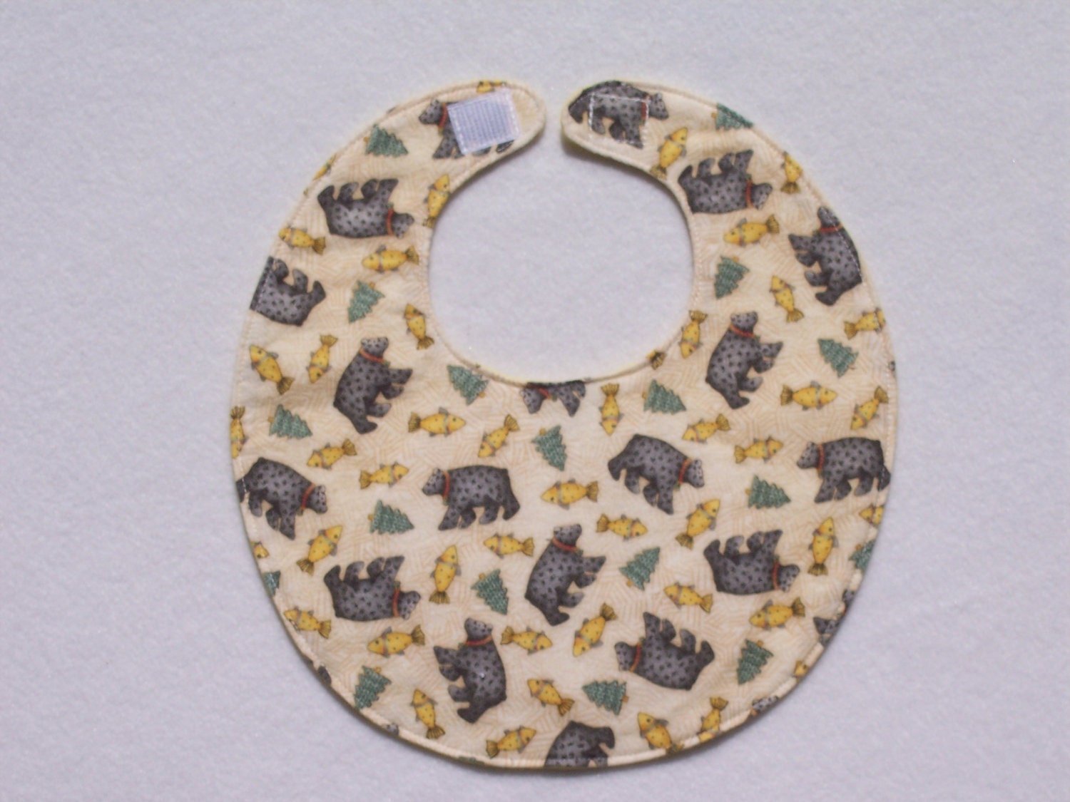Baby Bibs, four soft layers, reversible, yellow with bears and fishes