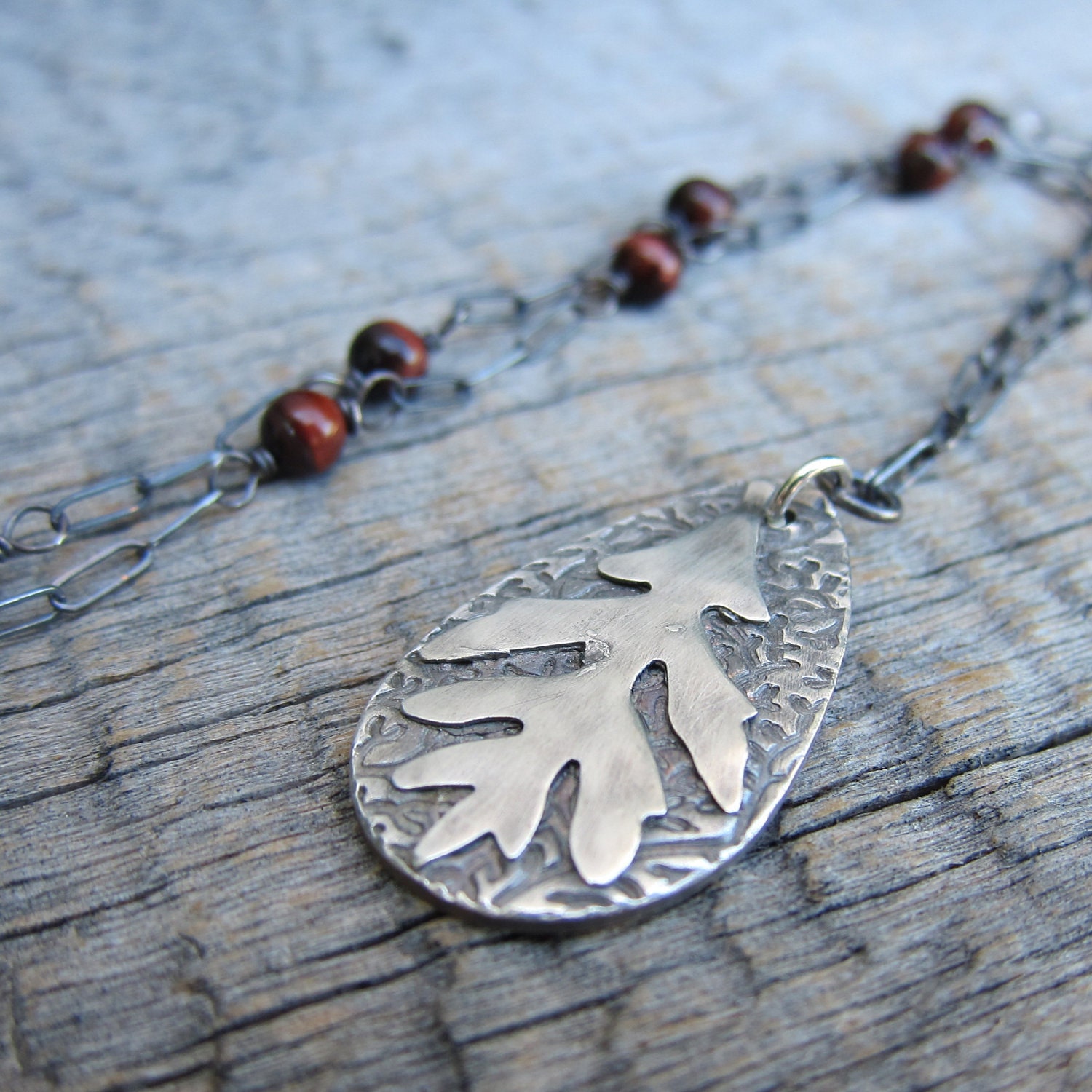 Herald of Autumn ... Fine Silver Lacy Oak Pendant