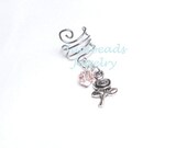 NO PIERCING Rose Swarovski Crystal Swirl Wire Ear Cuff