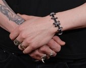 Zombie bracelet-Frankenstein Monster - Silver and black  stitches Bracelet - 2pc set
