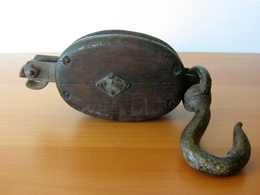 Vintage Industrial Pulley -  Swivel Hook