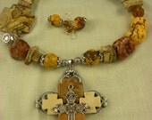 Chunky Cross Necklace Turquoise Brown Jasper