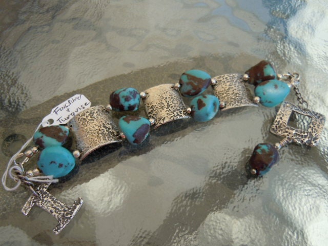 Turquoise and Fine Sliver Double Strand Bracelet