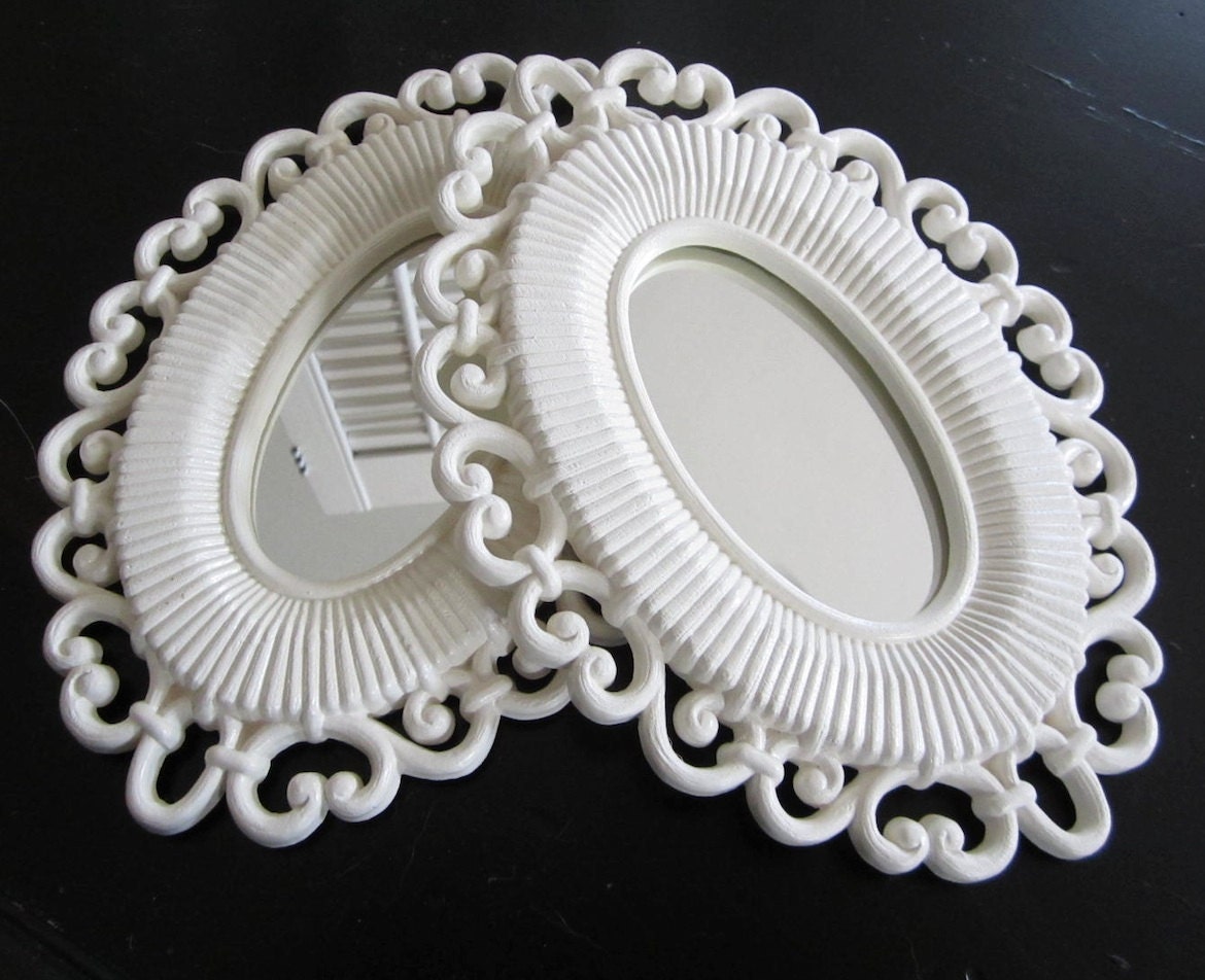 Vintage  Wicker Look Resin Mirror in Heirloom White (1)