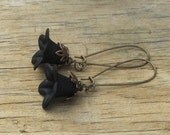 Black Betty.  Matte Black Lucite Bell Flower Gothic earrings