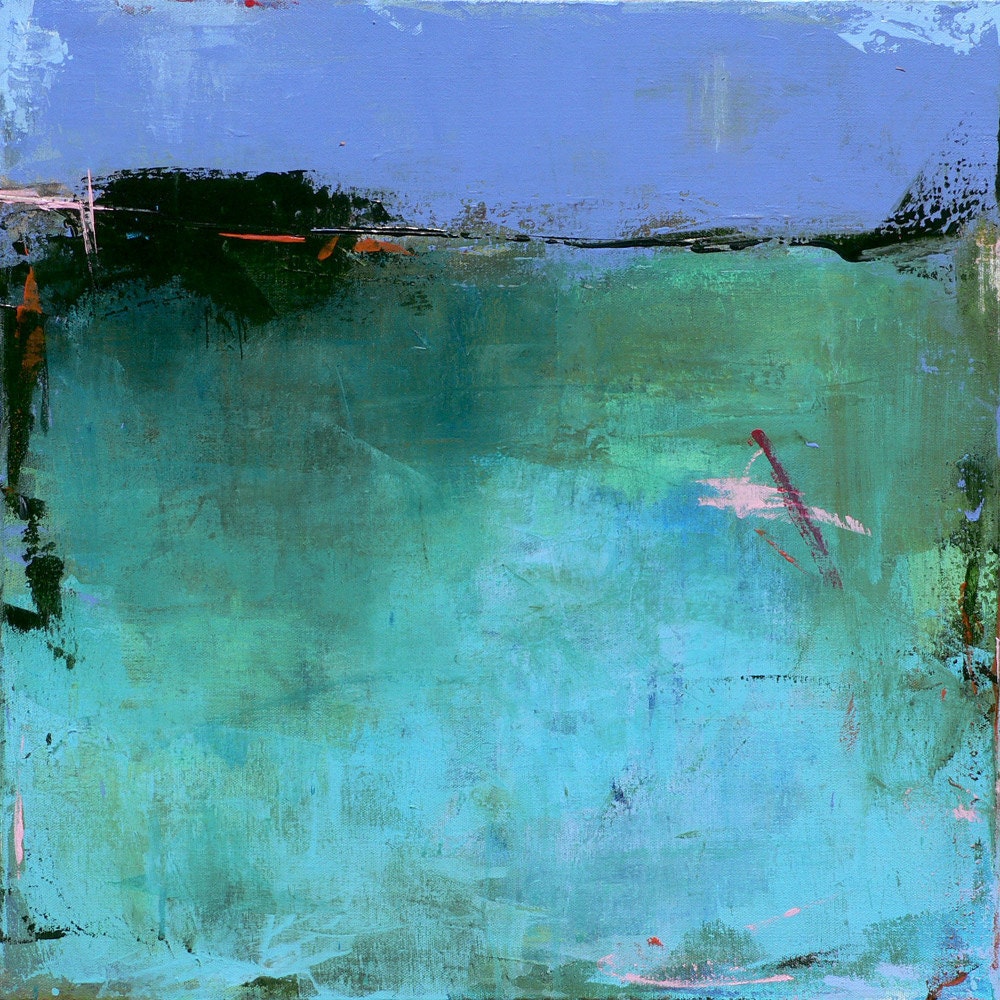 Summer Lily Pond - 20x20, Contemporary Abstract Original Painting acrylic on canvas, gallery wrapped and ready to hang,