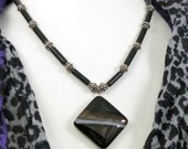Black White Necklace Sardonyx Pendant Sterling Silver Accents