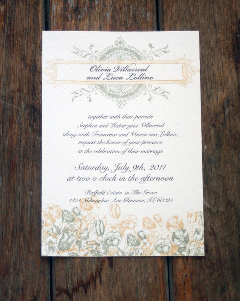 Vintage Wedding Invitation Scroll and Flower Custom